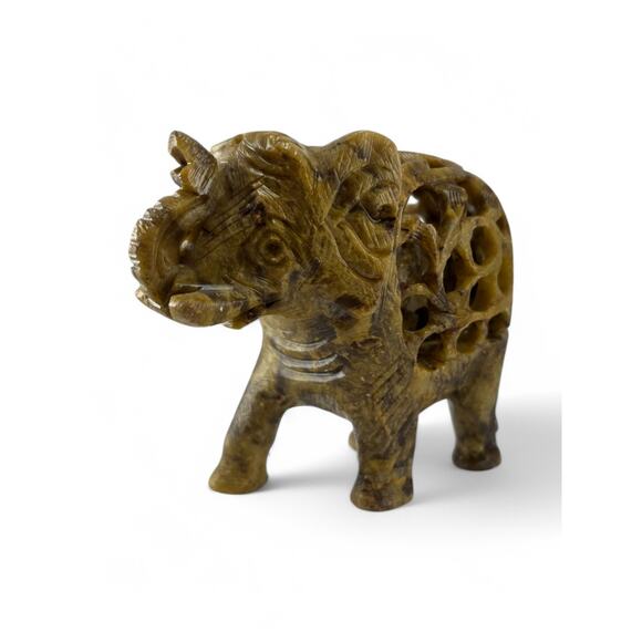 Hand-Carved Soapstone Elephant Figurine with Intricate Inner Baby Elephant - Picture 3 of 10